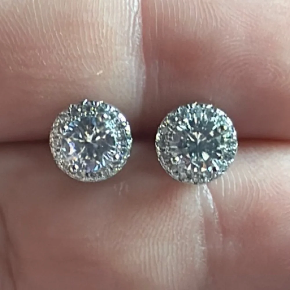 Halo Set Diamond 💎 Series Sterling Silver 925 Stud Earring Pair NIB